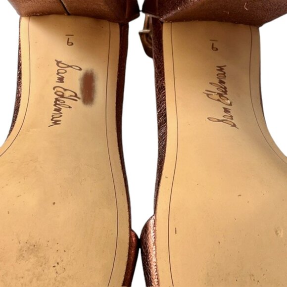 Sam Edelman Yaro Ankle Strap Heeled Crinkle Leather Sandals - Copper - 9 - Picture 10 of 14